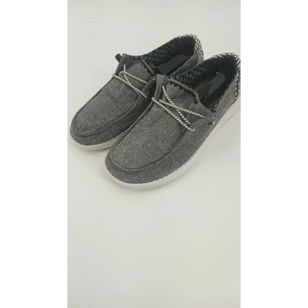 Hey Dude Wendy Chambray Onyx Grey Black Slip On Loafers Shoes Womens 7 121414203